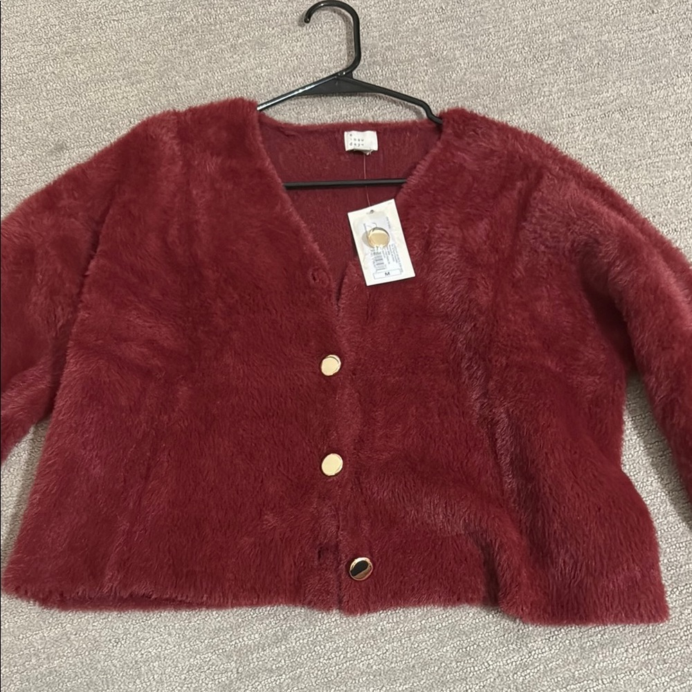 A New Day Burgundy Faux Fur Cardigan